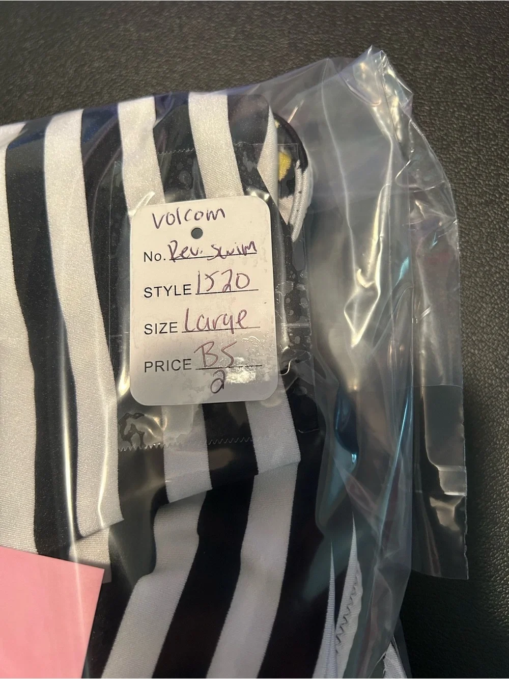 Volcom black and white striped one piece swimsuit reversible leopard large